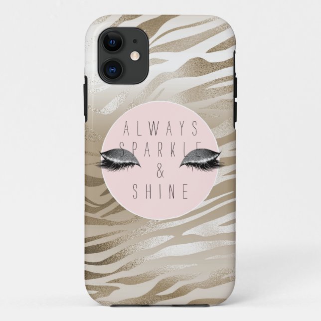 Gold Zebra Print Glitzy Silver Sparkle Eyes        Case-Mate iPhone Case (Back)
