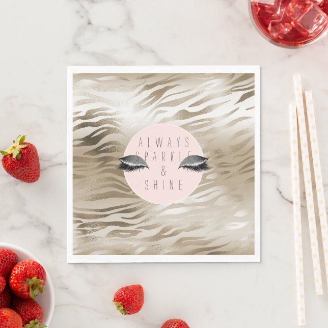 Gold Zebra Print Glitzy Silver Sparkle Eyes    Napkins (Insitu)