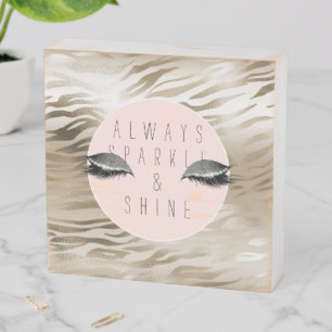 Gold Zebra Print Glitzy Silver Sparkle Eyes       Wooden Box Sign