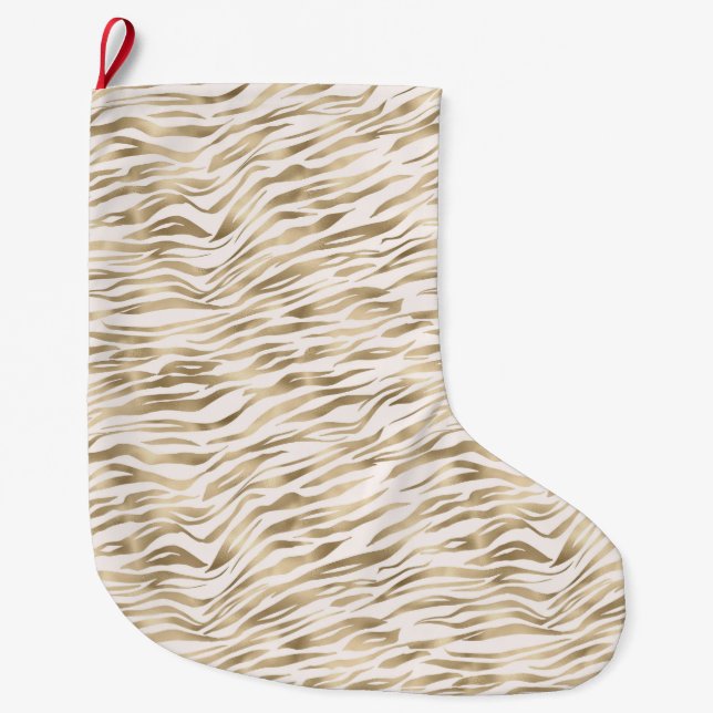 Gold Zebra Print Large Christmas Stocking (Front)