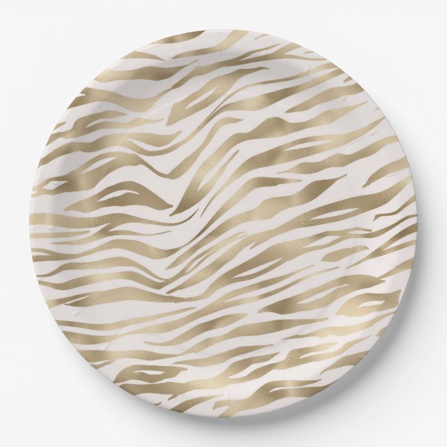 Gold Zebra Print Paper Plates (Front)