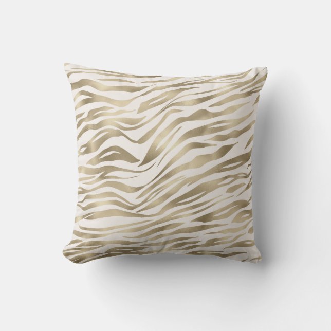 Gold Zebra Print Throw Pillow (Front)