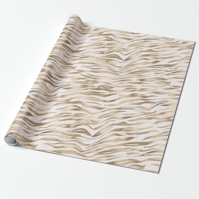 Gold Zebra Print Wrapping Paper (Unrolled)