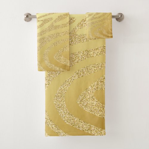  Gold Zebra_Skin Stripes On Gold Glitter  Bath Towel Set