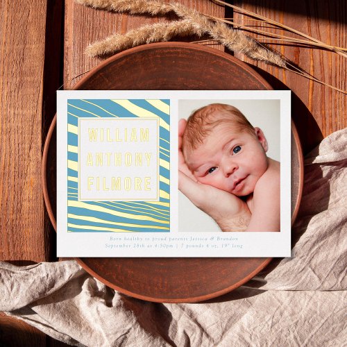 Gold Zebra Stripe Animal Photo Birth Announcement