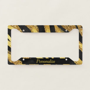 Gold Zebra Stripe Glam Luxe Accessory Personalized License Plate Frame