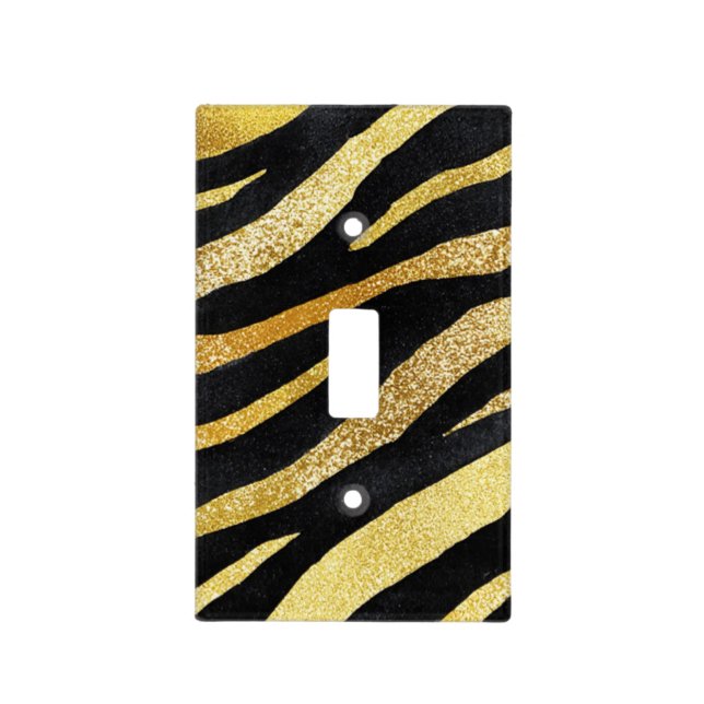 Gold Zebra Stripe Glam Luxe Exotic Design Light Switch Cover (Front)
