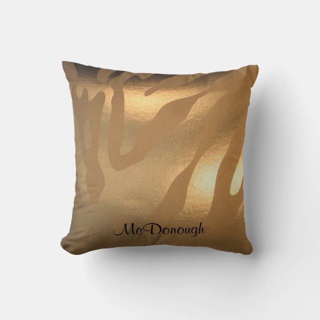 Gold Zebra Stripe Pattern Throw Pillow (Front)