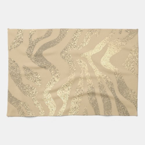 Gold zebra striped animal pattern kitchen towel