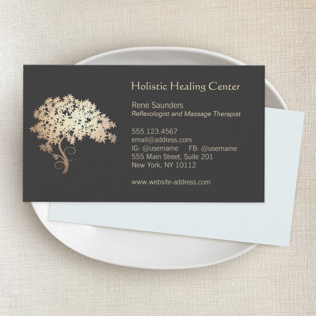 Gold Zen Tree Holistic and Natural Healer Business Card