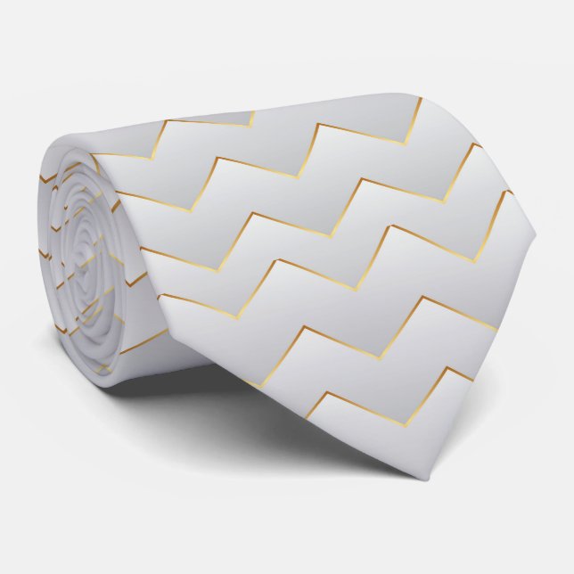 Gold Zig Zag Chevron  Neck Tie (Rolled)