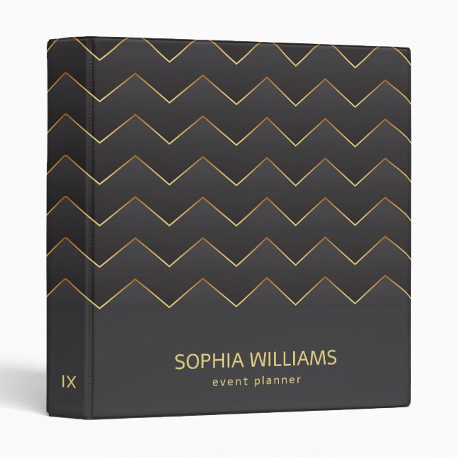 Gold Zig Zag Chevron Pattern 3 Ring Binder (Front/Spine)