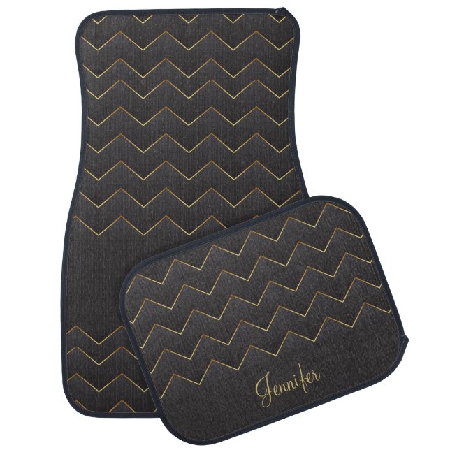 Gold Zig Zag Chevron Pattern Car Floor Mat (Set)