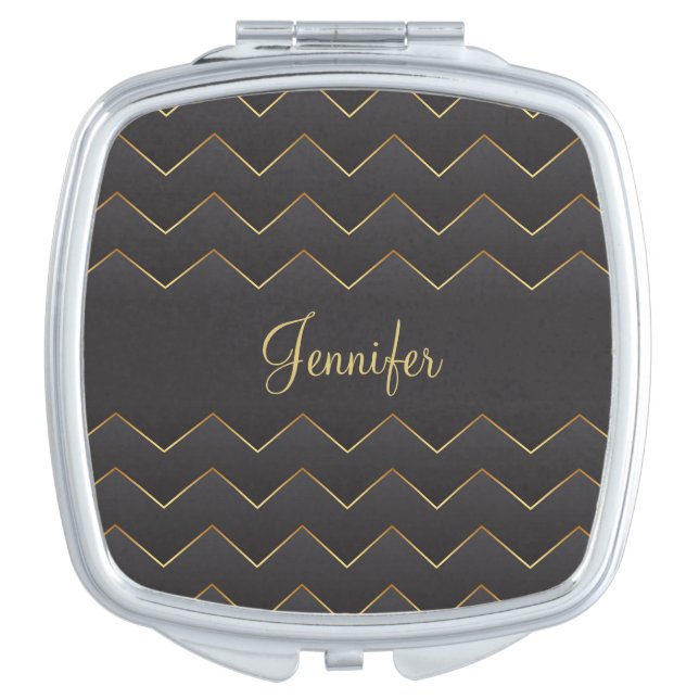 Gold Zig Zag Chevron Pattern Compact Mirror (Front)