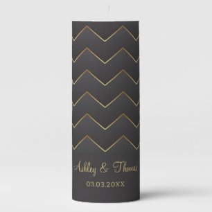 Gold Zig Zag Chevron Pattern Pillar Candle
