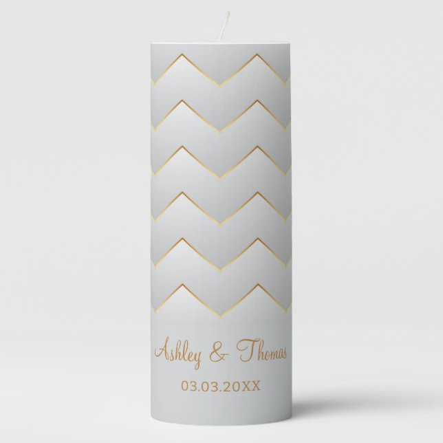 Gold Zig Zag Chevron  Pillar Candle (Front)