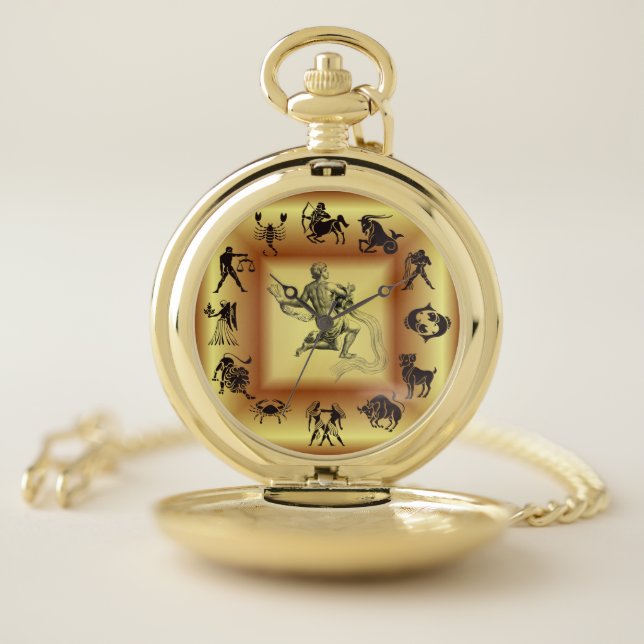Gold  Zodiac ~ Astrological Signs ~ Aquarius ~ Pocket Watch (Inside)