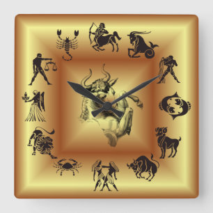 Gold Zodiac ~ Astrological Signs ~ Taurus ~ Square Wall Clock