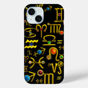 GOLD ZODIAC BIRTHDAY JEWELS,GEMSTONES,ASTROLOGY iPhone 15 CASE