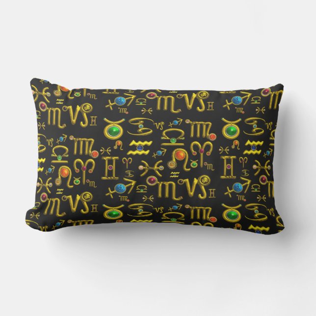 GOLD ZODIAC BIRTHDAY JEWELS,GEMSTONES,ASTROLOGY OUTDOOR PILLOW (Front)