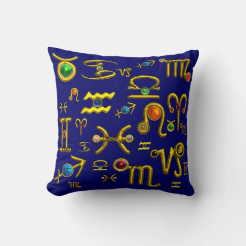 GOLD ZODIAC BIRTHDAY JEWELSGEMSTONESASTROLOGY THROW PILLOW