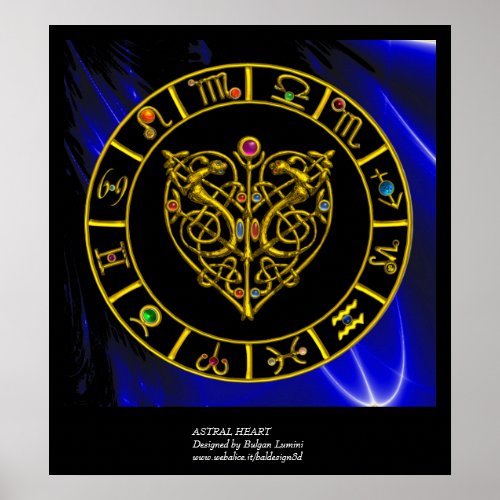 GOLD ZODIAC CHARTASTRAL HEARTCELTIC KNOTS POSTER