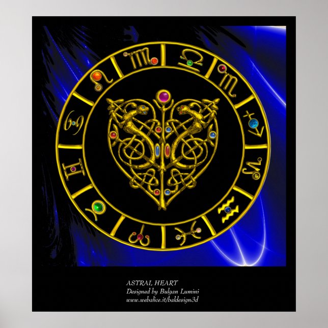GOLD ZODIAC CHART,ASTRAL HEART,CELTIC KNOTS POSTER (Front)