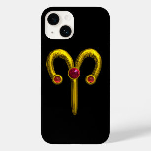 GOLD ZODIAC SIGN ARIES, Red Ruby Black Case-Mate iPhone 14 Case