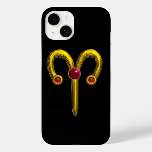 GOLD ZODIAC SIGN ARIES Red Ruby Black Case_Mate iPhone 14 Case