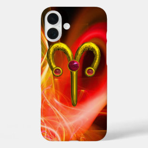 GOLD ZODIAC SIGN ARIES, Red Yellow Fractal Swirls iPhone 16 Plus Case
