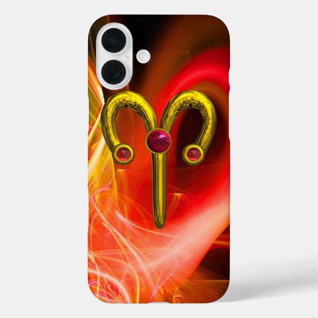 GOLD ZODIAC SIGN ARIES, Red Yellow Fractal Swirls Case-Mate iPhone Case (Back)