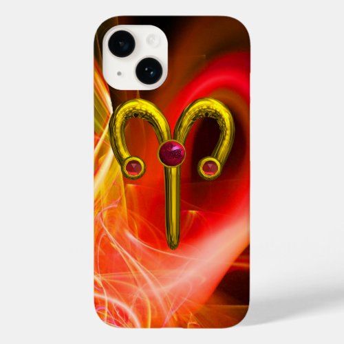 GOLD ZODIAC SIGN ARIES Red Yellow Fractal Swirls Case_Mate iPhone 14 Case