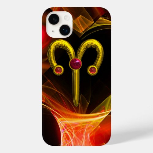 GOLD ZODIAC SIGN ARIES Red Yellow Fractal Swirls Case_Mate iPhone 14 Plus Case