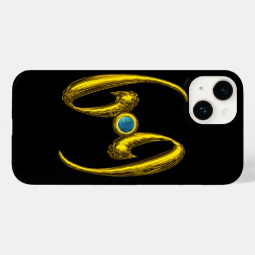 GOLD ZODIAC SIGN CANCER Blue Opale Gemstone Black Case_Mate iPhone 14 Case