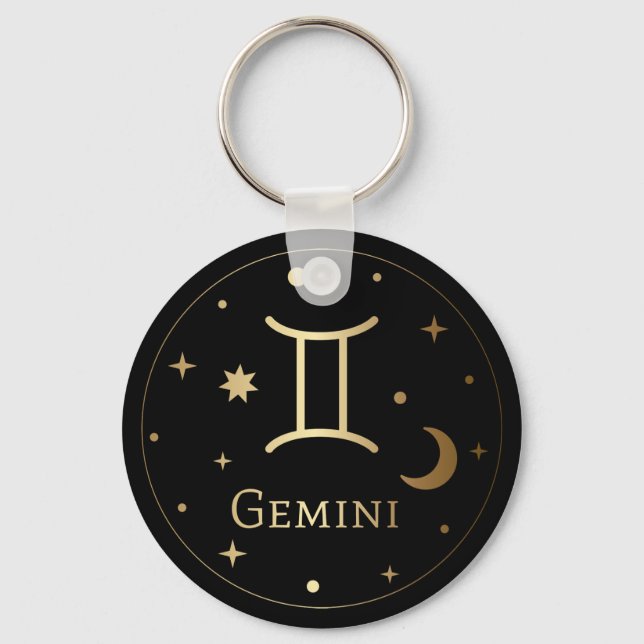 Gold Zodiac Sign/Gemini Keychain (Front)