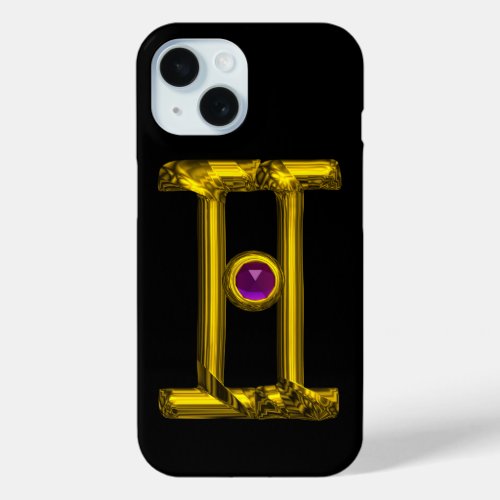 GOLD ZODIAC SIGN GEMINI Purple Alexandrite iPhone 15 Case