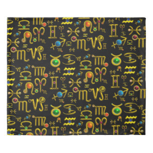 GOLD ZODIAC SIGN JEWELS,GEMSTONES,ASTROLOGY DUVET COVER