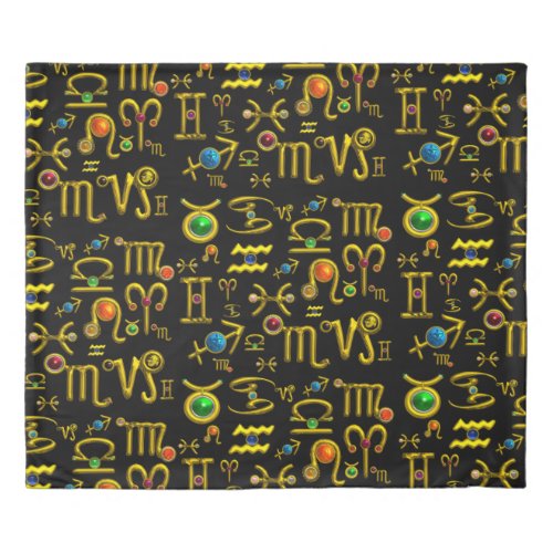 GOLD ZODIAC SIGN JEWELSGEMSTONESASTROLOGY  DUVET COVER