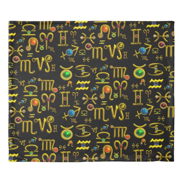 GOLD ZODIAC SIGN JEWELS,GEMSTONES,ASTROLOGY  DUVET COVER (Front)