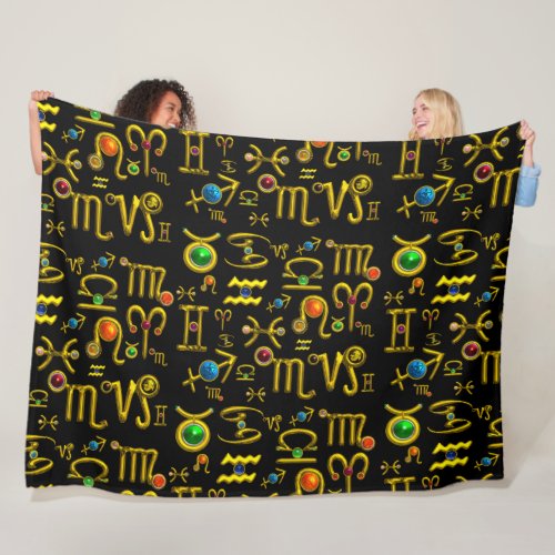 GOLD ZODIAC SIGN JEWELSGEMSTONESASTROLOGY  FLEECE BLANKET