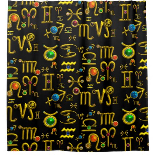 GOLD ZODIAC SIGN JEWELSGEMSTONESASTROLOGY  SHOWER CURTAIN