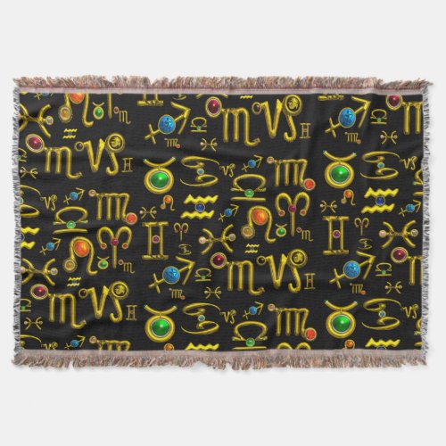 GOLD ZODIAC SIGN JEWELSGEMSTONESASTROLOGY  THROW BLANKET