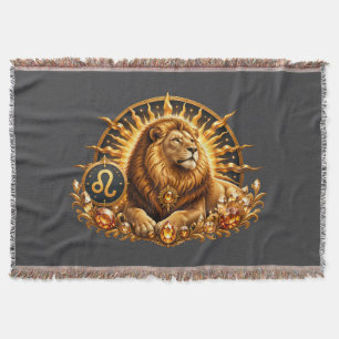 Gold Zodiac Sign Leo With Gemstones Gray Throw Blanket