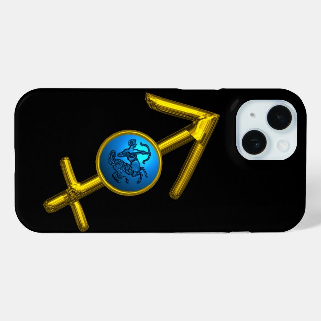 GOLD ZODIAC SIGN SAGITTARIUS, Blue Turquoise,Black Case-Mate iPhone Case (Back (Horizontal))