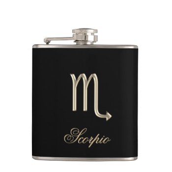 Gold Zodiac Sign Scorpio On Black Flask by UROCKSymbology at Zazzle