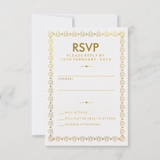 Goldan Art Deco Wedding RSVP Card (Front)