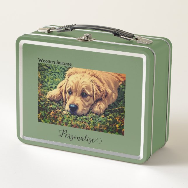 GoldBrown Pet Dog Woofter Vacation Custom Suitcase Metal Lunch Box (Front)