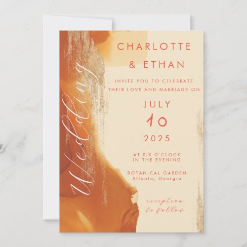 Goldbrush Burnt Orange Abstract Ink Invitation
