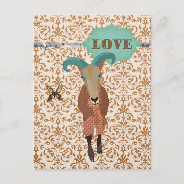Golddust Aoudad & Butterfly Damask  Postcard Love (Front)