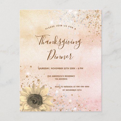 Golde sunflower Thanksgiving Dinner invitation